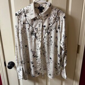 RACHEL ZOE NWOT Womens L White Black Floral Print Western Style Button Up Shirt